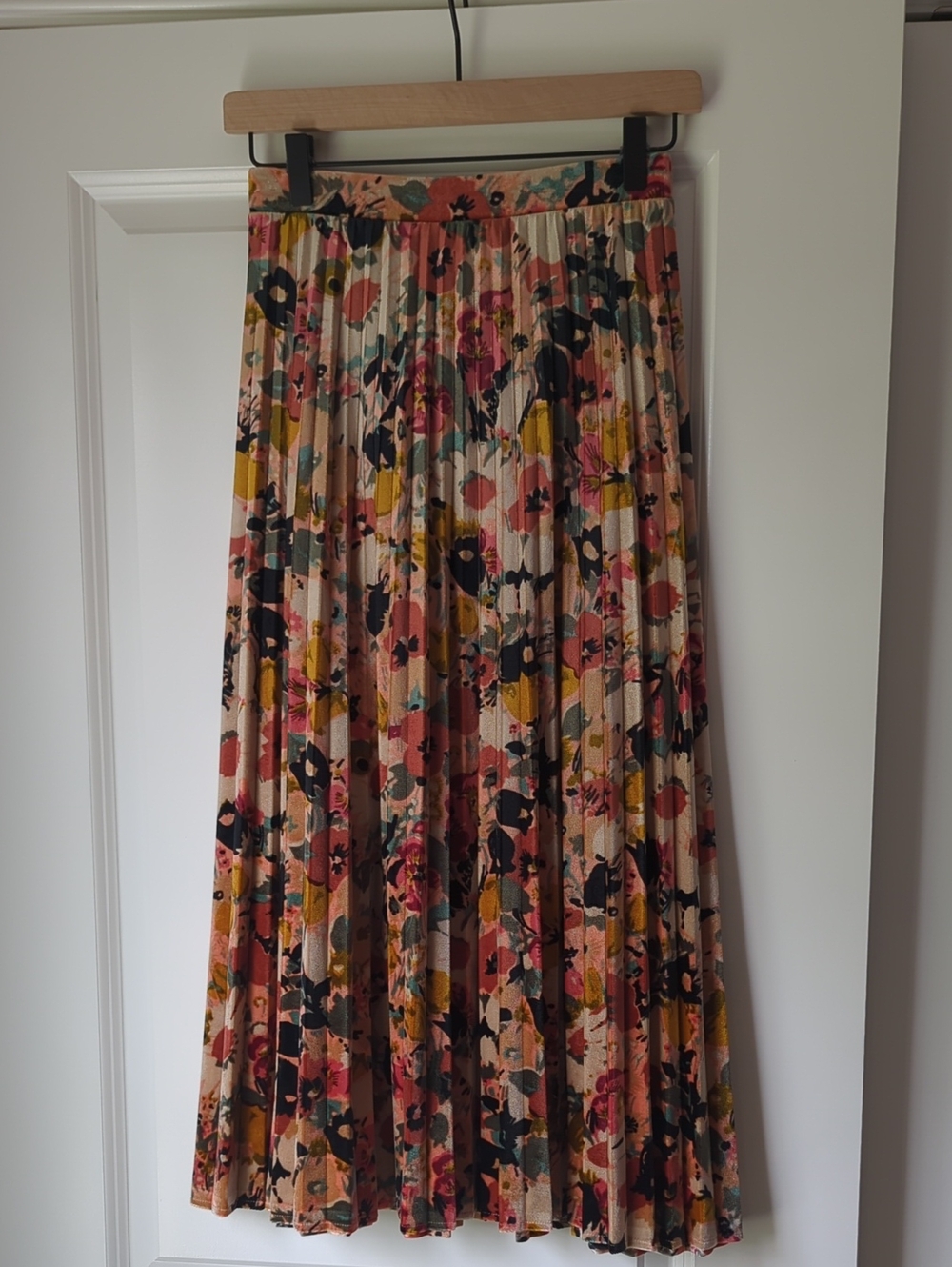 Maeve Pleated Floral Midi Skirt in Multi-Color